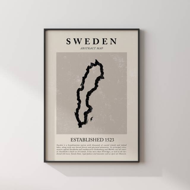 Abstract Sweden Map Vintage Wall Art Print Picasso + Matisse Inspired Travel Poster Oe - image 1