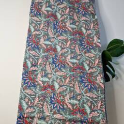 Kantha Stitch Pure Cotton Reversible Bed/Sofa Throw King Size - Handmade Handprinted Floral Dohar Elegant Grey Red Blue Christmas Blossom - thumbnail 3