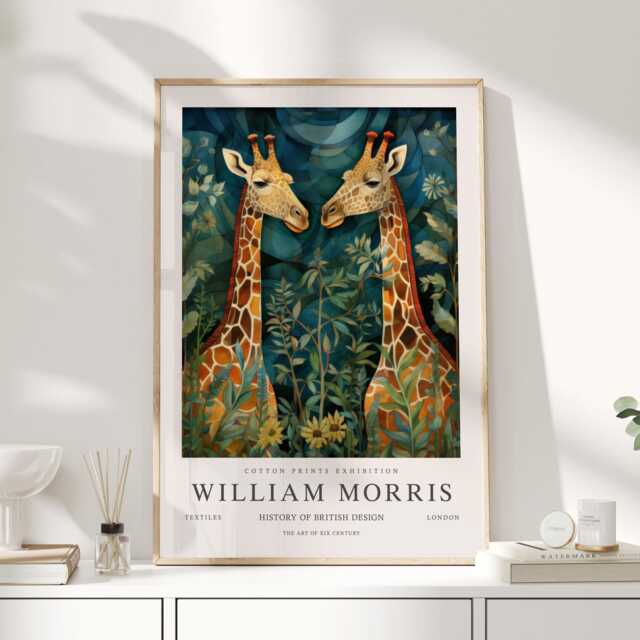 William Morris Print, Art, Exhibition Poster, Safari Nursery Decor, Giraffe Gift, Teal Wall Art - image 1