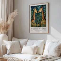 William Morris Print, Art, Exhibition Poster, Safari Nursery Decor, Giraffe Gift, Teal Wall Art - thumbnail 2