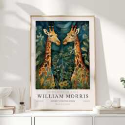William Morris Print, Art, Exhibition Poster, Safari Nursery Decor, Giraffe Gift, Teal Wall Art - thumbnail 1