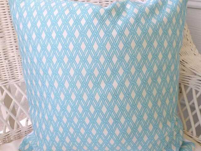 Aqua & White Basket Weave Design Pillow Cover, Robert Allen Fabric - image 1