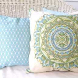 Aqua & White Basket Weave Design Pillow Cover, Robert Allen Fabric - thumbnail 4