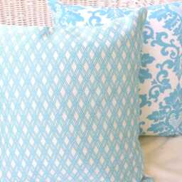 Aqua & White Basket Weave Design Pillow Cover, Robert Allen Fabric - thumbnail 2