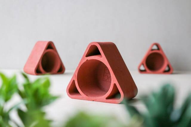 Terracotta Red Concrete Triangle Planter - Minimalist Pot Succulent Plant Prismatic Plant Lovers Gift Idea - image 1