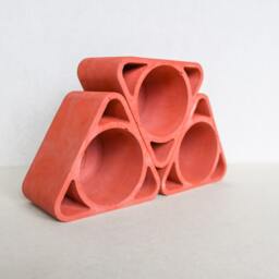 Terracotta Red Concrete Triangle Planter - Minimalist Pot Succulent Plant Prismatic Plant Lovers Gift Idea - thumbnail 3