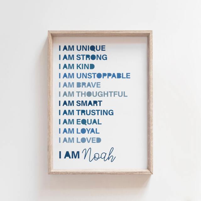 I Am Print, Positive Affirmation Boys Bedroom Inspirational Motivational Poster, Wall Art, Playroom, Kids Art - image 1