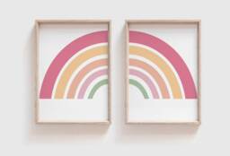 2 Girls Nursery Prints, Blush Pink, Rainbow Wall Art, Bedroom Pastel - thumbnail 1