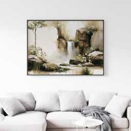 Forest Waterfall Poster, Green Landscape Print, Nature Wall Art, Paper - thumbnail 3
