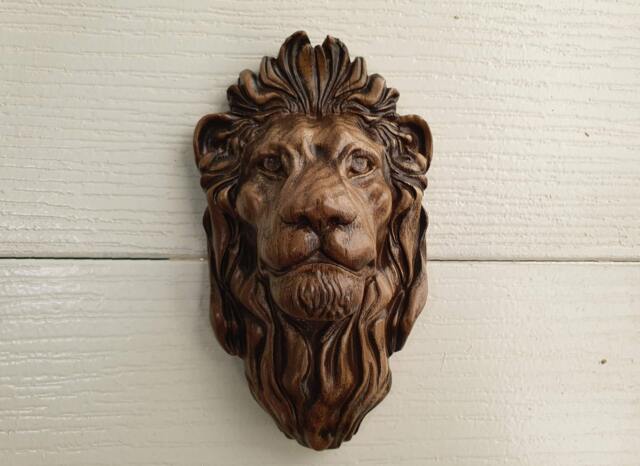 Lion Head Pediment Applique, Painted Carved Wood Face, Carving, Wall Art, Onlay, Lion, Rosette Lion - image 1