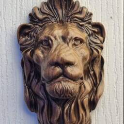 Lion Head Pediment Applique, Painted Carved Wood Face, Carving, Wall Art, Onlay, Lion, Rosette Lion - thumbnail 2