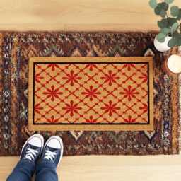 Red Geometric Doormat - Starburst Pattern Rug Vintage Coir Mat - thumbnail 4