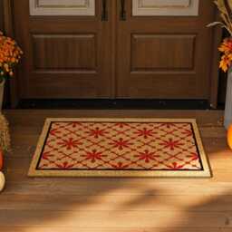 Red Geometric Doormat - Starburst Pattern Rug Vintage Coir Mat - thumbnail 3