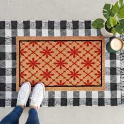 Red Geometric Doormat - Starburst Pattern Rug Vintage Coir Mat - thumbnail 2