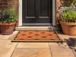 Red Geometric Doormat - Starburst Pattern Rug Vintage Coir Mat - thumbnail 1