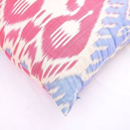 Handloom Ikat Pillow Cover, Sky Blue & Coral, 20x20 - thumbnail 3