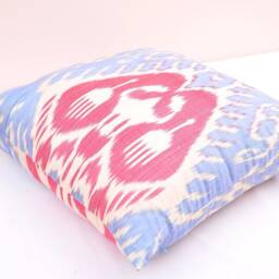 Handloom Ikat Pillow Cover, Sky Blue & Coral, 20x20 - thumbnail 2