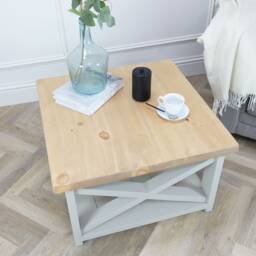 Rustic Coffee Table With Thick Solid Pine Wood Top & Lower Shelf. Made To Measure in Any Size Painted Chunky Cross Legs - thumbnail 3