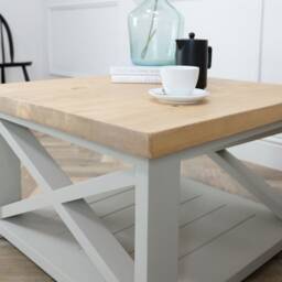 Rustic Coffee Table With Thick Solid Pine Wood Top & Lower Shelf. Made To Measure in Any Size Painted Chunky Cross Legs - thumbnail 2