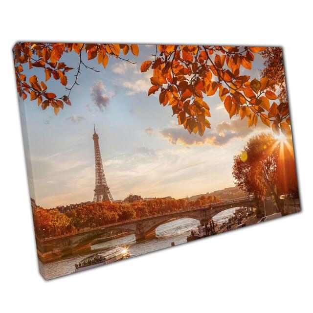 Eiffel Tower Canvas Art Autumn Leaves Paris Cityscape Wall Decor For Home Office - image 1