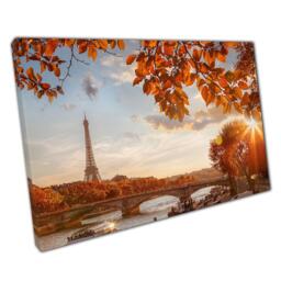 Eiffel Tower Canvas Art Autumn Leaves Paris Cityscape Wall Decor For Home Office - thumbnail 1