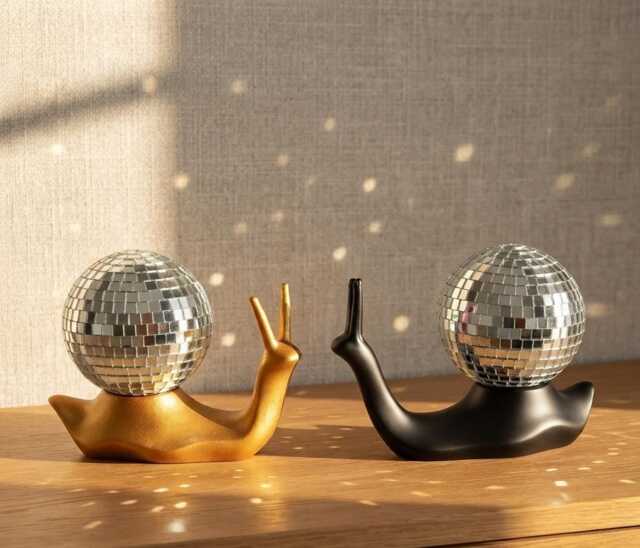 Disco Ball Snail Decor 70S Retro Glass Mirror Tile Figurine - image 1