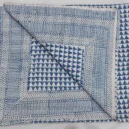 Handblock Cotton Kantha Quilt, Indian Bedspread Throw - thumbnail 3