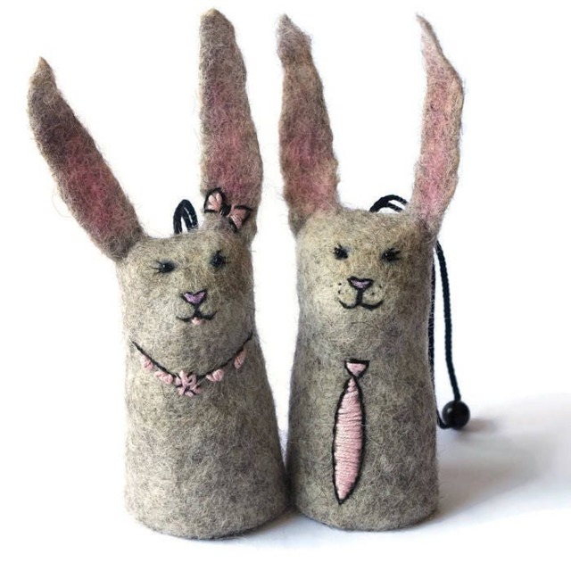 Felted Bunny Key Bell Wool Rabbit Pouch, Couple Gift - image 1