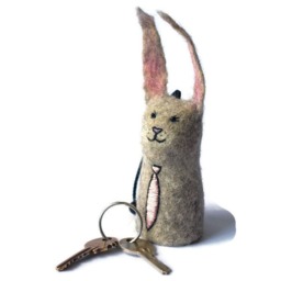 Felted Bunny Key Bell Wool Rabbit Pouch, Couple Gift - thumbnail 2