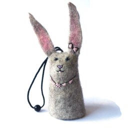 Felted Bunny Key Bell Wool Rabbit Pouch, Couple Gift - thumbnail 3