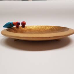 Original Decorated Bowl // Gilded Wooden With Stylized Little Birds/Fishes, Cool Dish, Modern Candy Platter, Home Decoration, Art Plate - thumbnail 3