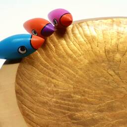 Original Decorated Bowl // Gilded Wooden With Stylized Little Birds/Fishes, Cool Dish, Modern Candy Platter, Home Decoration, Art Plate - thumbnail 2
