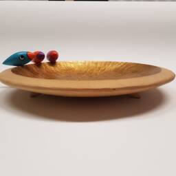 Original Decorated Bowl // Gilded Wooden With Stylized Little Birds/Fishes, Cool Dish, Modern Candy Platter, Home Decoration, Art Plate - thumbnail 4
