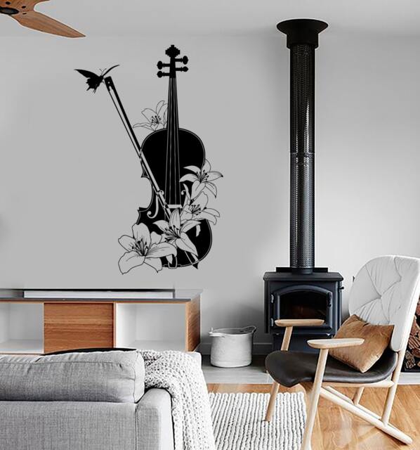 Wall Vinyl Music Violin Flower Floral Guaranteed Quality Decal Mural Art 1550Dz - image 1