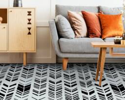 Ethnic Vertical Arrows Vinyl Flooring, White Retro Floor Cover, Black Easy To Clean Geometric Sheet Floor, Art