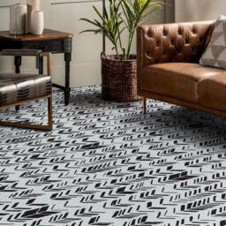 Ethnic Vertical Arrows Vinyl Flooring, White Retro Floor Cover, Black Easy To Clean Geometric Sheet Floor, Art - thumbnail 3