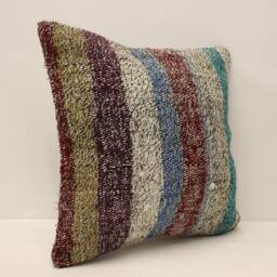 Vintage Turkish Kilim Pillow Cover, Wool Throw 16x16 - thumbnail 2