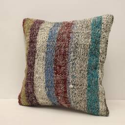 Vintage Turkish Kilim Pillow Cover, Wool Throw 16x16 - thumbnail 3