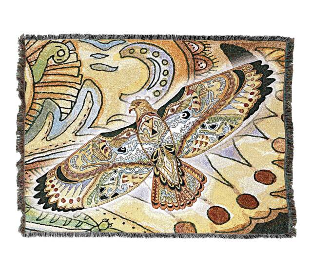 Hawk Woven Tapestry Blanket, Native American Inspired, Pacific Northwest Totem Throw By Sue Coccia 100% Cotton Made in Usa 72x54 - image 1