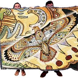 Hawk Woven Tapestry Blanket, Native American Inspired, Pacific Northwest Totem Throw By Sue Coccia 100% Cotton Made in Usa 72x54 - thumbnail 2