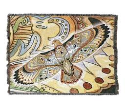 Hawk Woven Tapestry Blanket, Native American Inspired, Pacific Northwest Totem Throw By Sue Coccia 100% Cotton Made in Usa 72x54