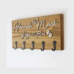 "Personalised Wooden Key Holder With Hooks - Family Name, His & Hers Or " - thumbnail 2