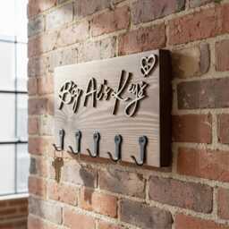 "Personalised Wooden Key Holder With Hooks - Family Name, His & Hers Or " - thumbnail 3