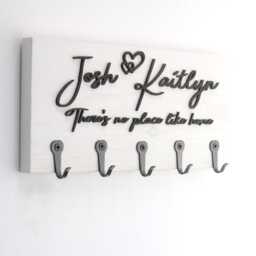"Personalised Wooden Key Holder With Hooks - Family Name, His & Hers Or " - thumbnail 4