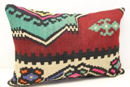 Turkish Kilim Pillow Cover, Handmade Wool Lumbar Cushion - 16x24 Inch