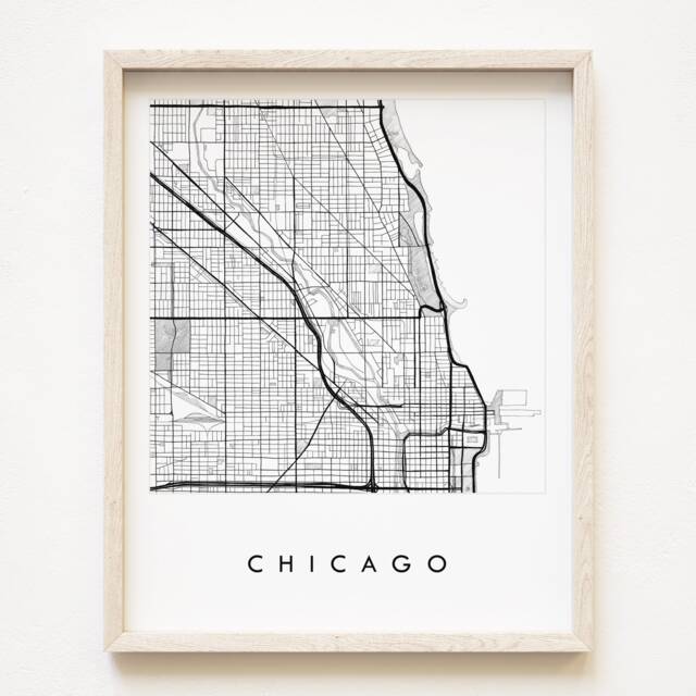 Chicago Map Hand Drawn Street Illinois City Drawing Black & White - Art Print Wedding Anniversary Graduation Gift Great Lakes - image 1