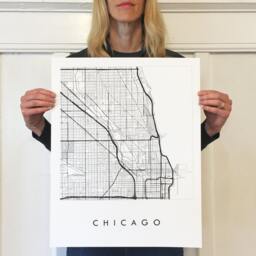 Chicago Map Hand Drawn Street Illinois City Drawing Black & White - Art Print Wedding Anniversary Graduation Gift Great Lakes - thumbnail 3