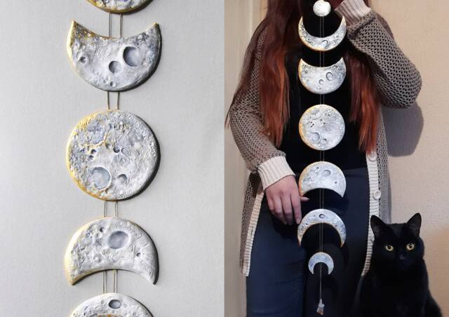 Lunar Decor Moon Phases Wall Hanging Phase Garland Gold Crystal Cycle Raw Citrine - image 1