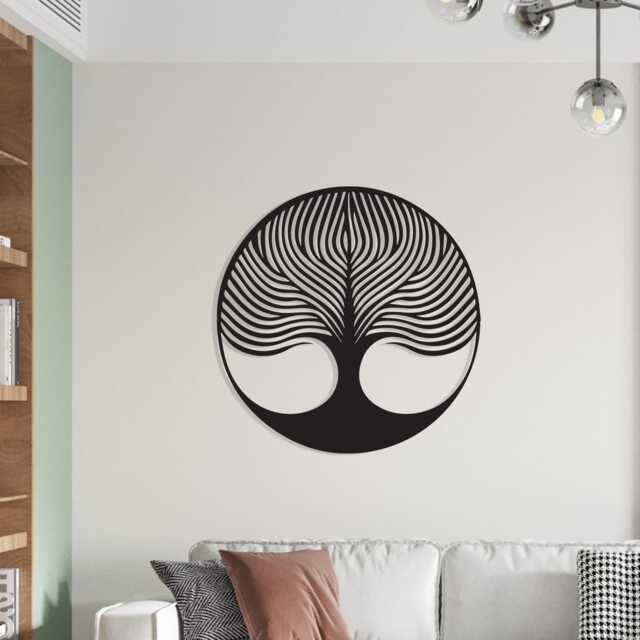 Modern Tree Of Life, Round Metal Wall Art, Abstract Nature Sign, Family Gift - image 1