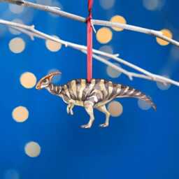 Wooden Parasaurolophus Dinosaur Christmas Tree Decoration, Birch Plywood Lover Gift, Keepsake, Watercolourart